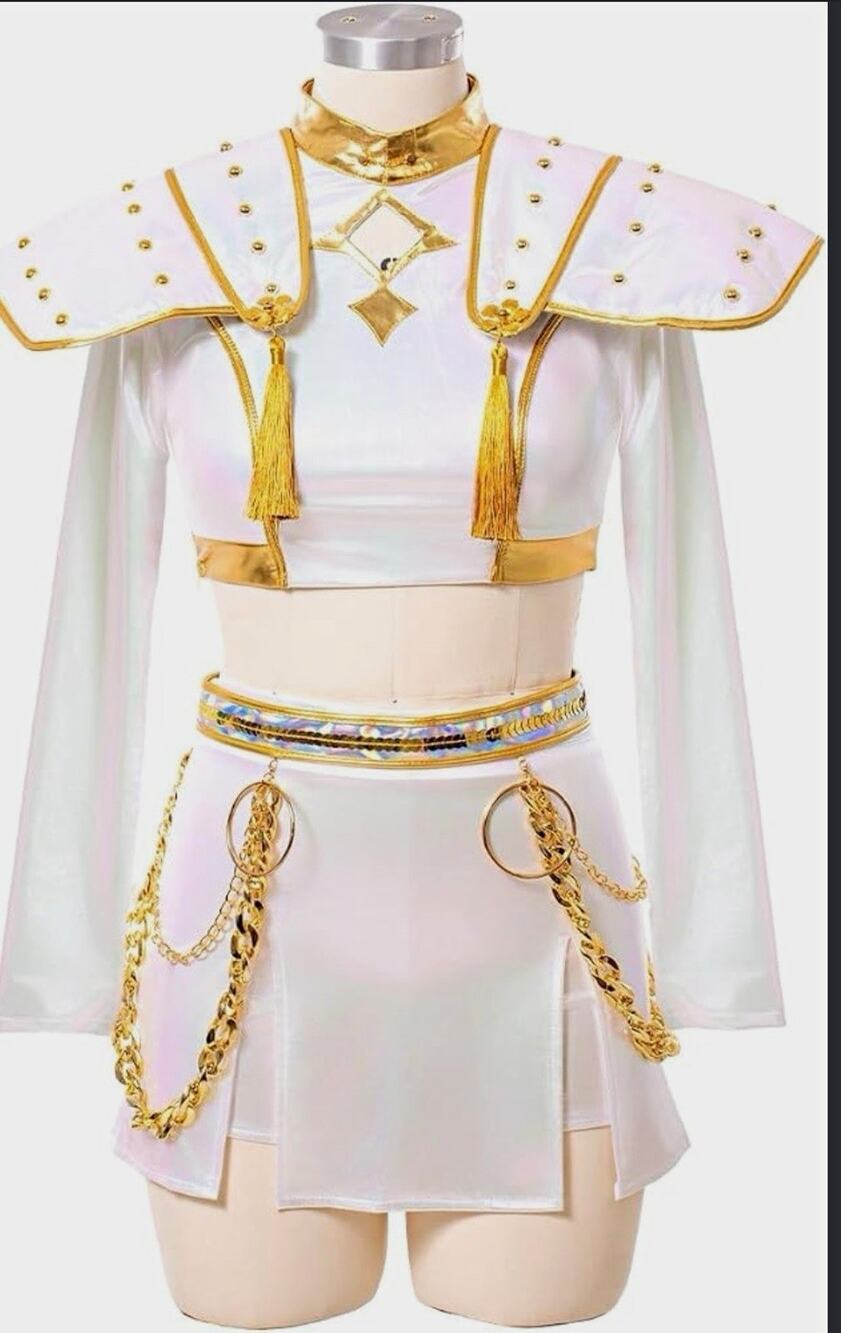 Metallic Cosplay Complete Outfit Costume White/Gold Polyester Girls Size 140